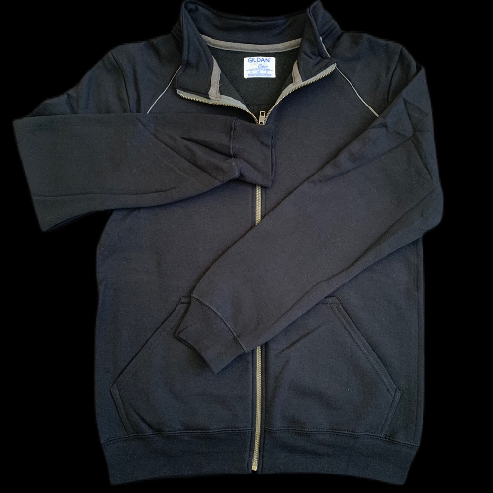 Gildan Small Cotton Blend Full Zip Cadet Collar Fleece Sweatshirt Black